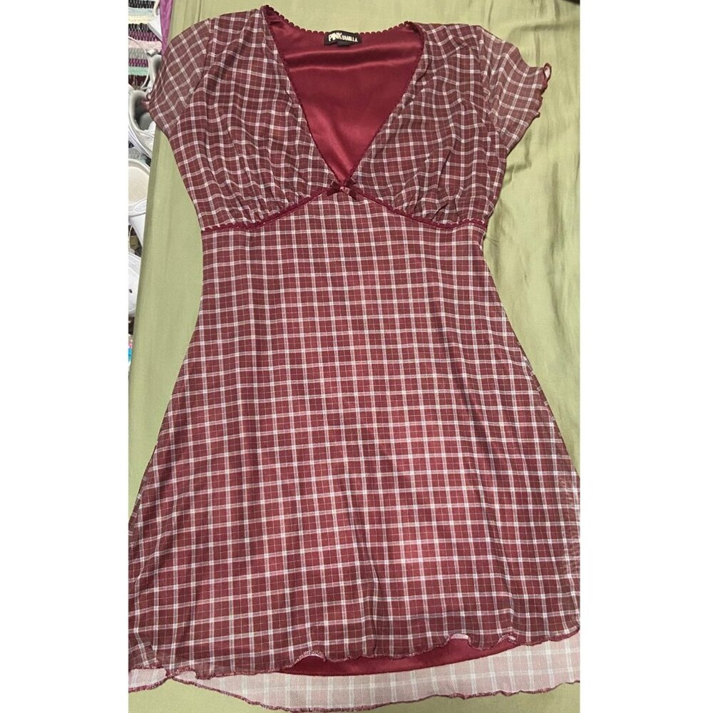 Maroon Checked Dress